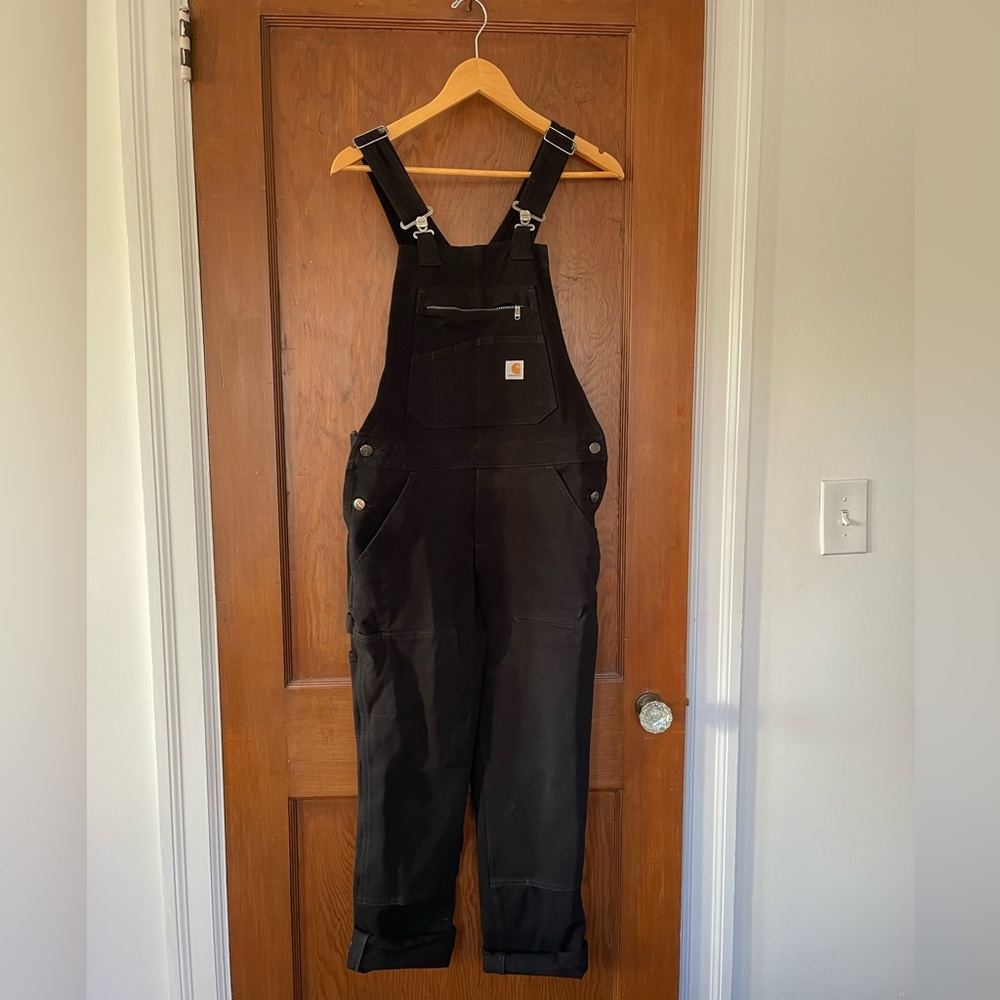 Black Carhartt utility overalls. Women size S (4/6).
